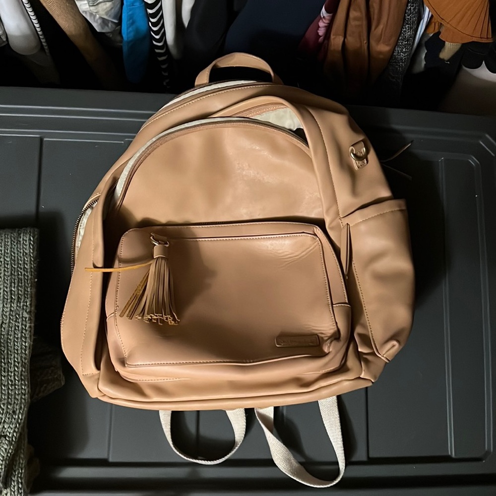 Skip Hop Tan Faux Leather diaper bag backpack